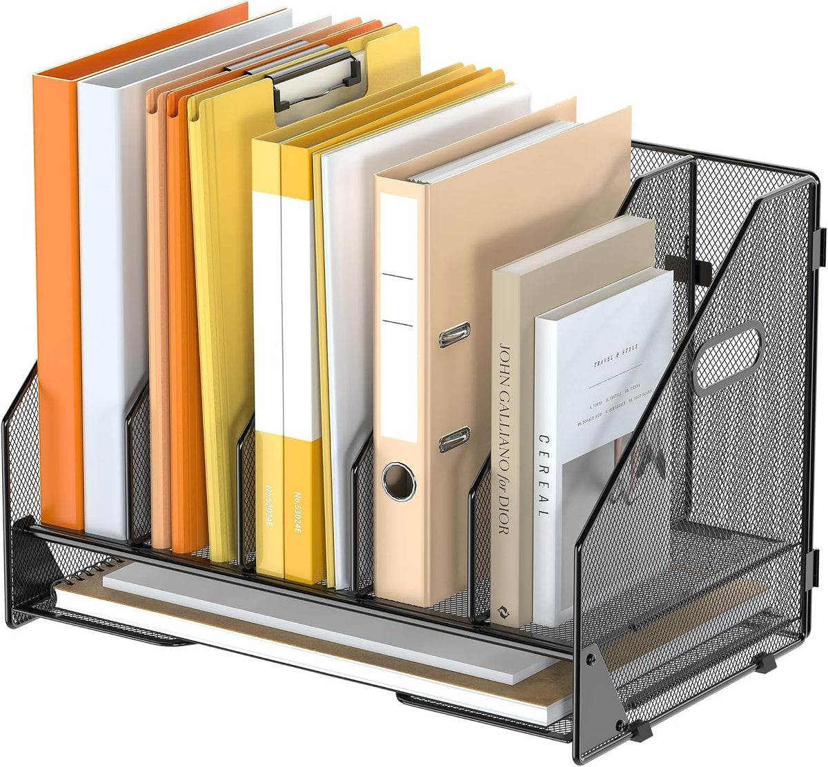 4 Vertical Mesh Desk Organizer with Paper Letter Tray, Black