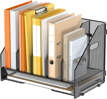 4 Vertical Mesh Desk Organizer with Paper Letter Tray, Black