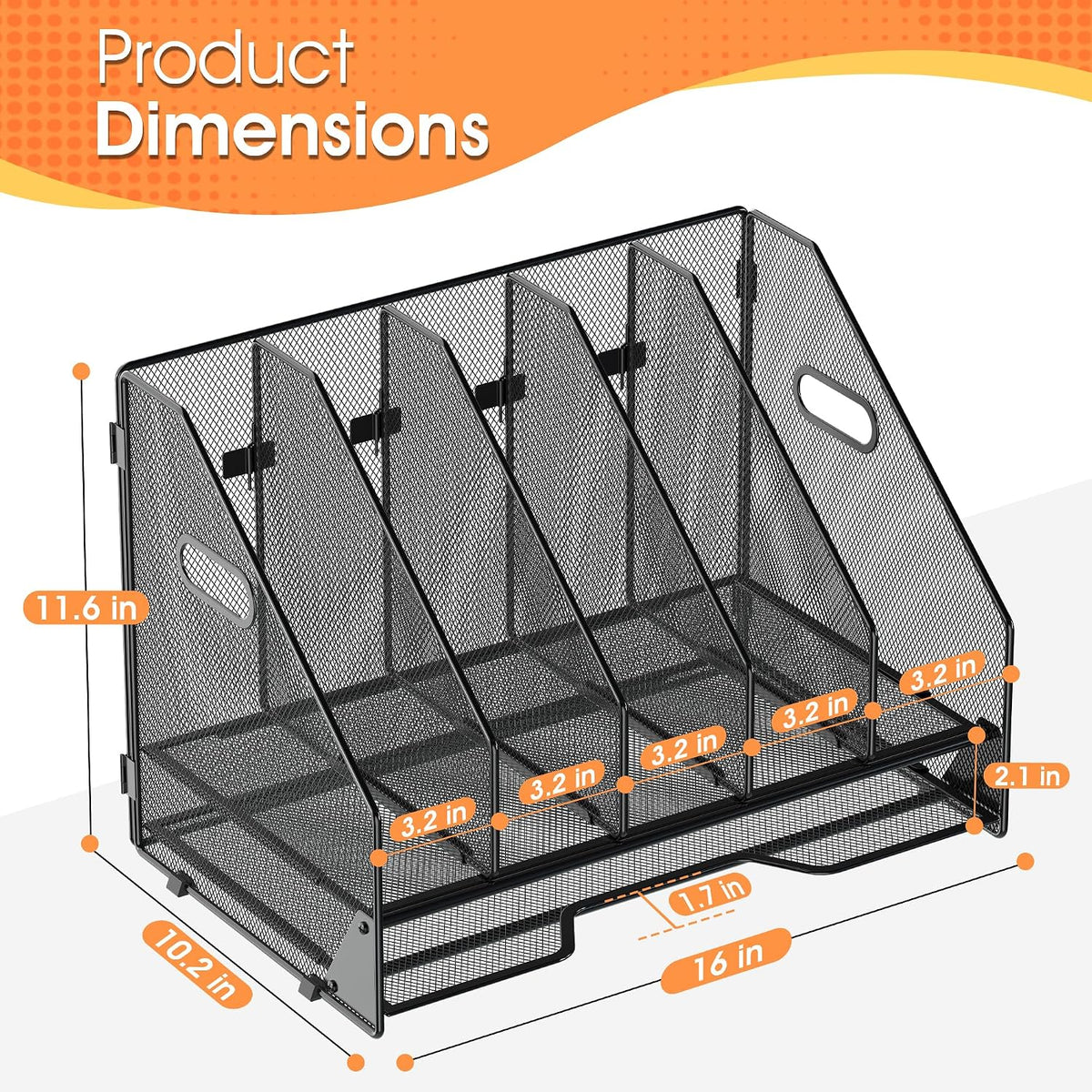 4 Vertical Mesh Desk Organizer with Paper Letter Tray, Black