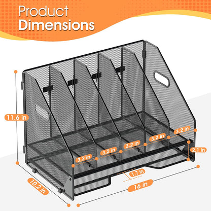 4 Vertical Mesh Desk Organizer with Paper Letter Tray, Black