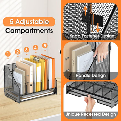 4 Vertical Mesh Desk Organizer with Paper Letter Tray, Black