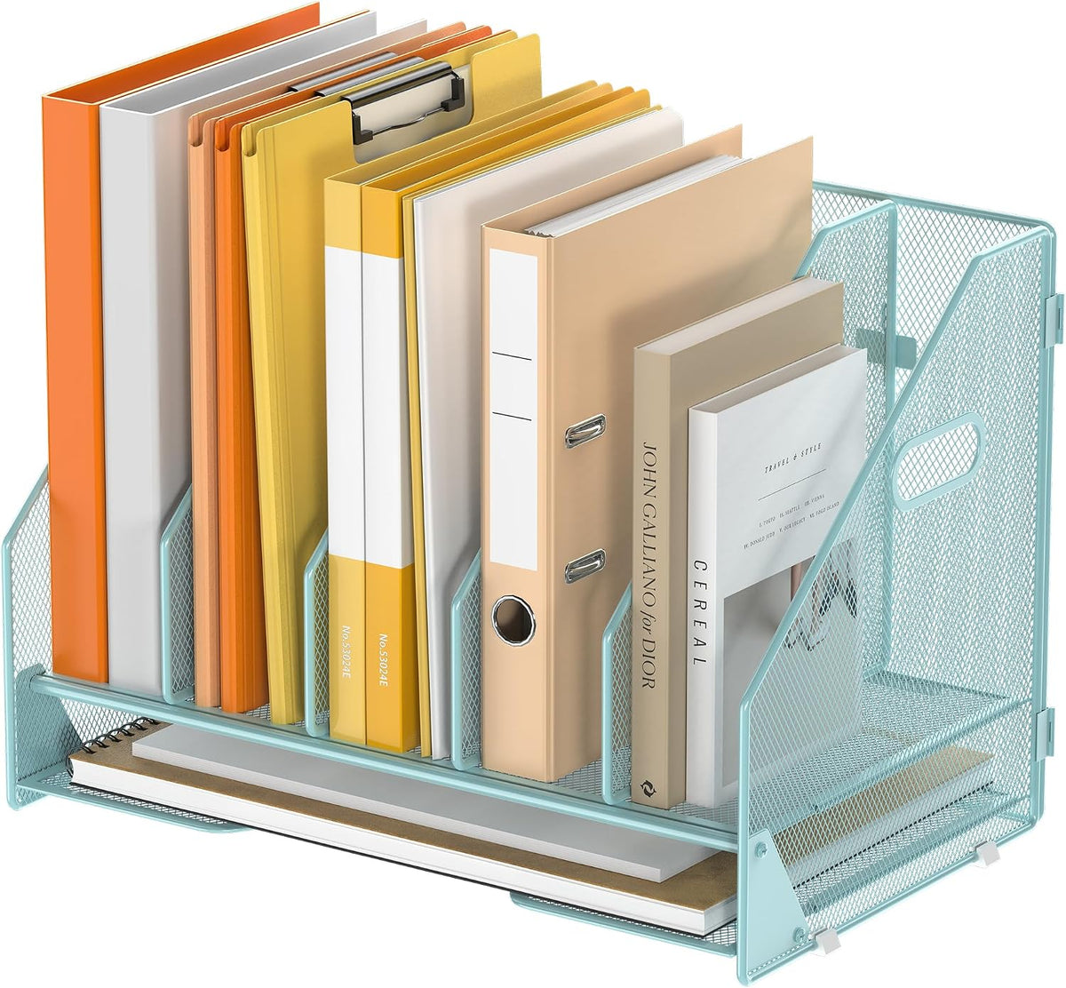 4 Vertical Mesh Desk Organizer with Paper Letter Tray, Black
