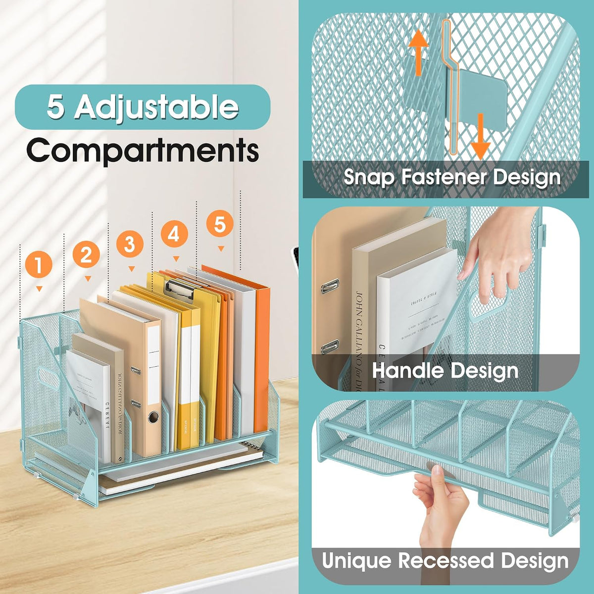 4 Vertical Mesh Desk Organizer with Paper Letter Tray, Black