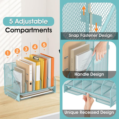 4 Vertical Mesh Desk Organizer with Paper Letter Tray, Black