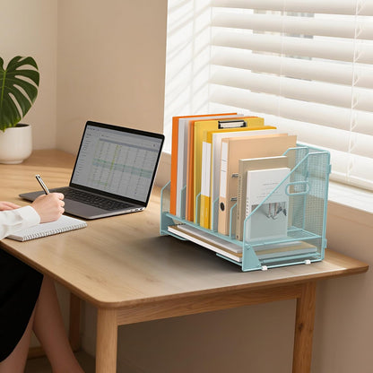 4 Vertical Mesh Desk Organizer with Paper Letter Tray, Black
