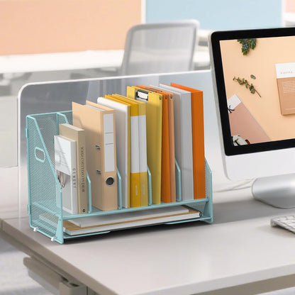 4 Vertical Mesh Desk Organizer with Paper Letter Tray, Black
