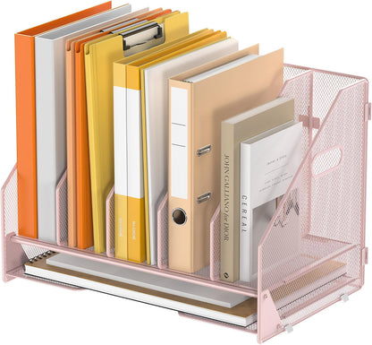4 Vertical Mesh Desk Organizer with Paper Letter Tray, Black