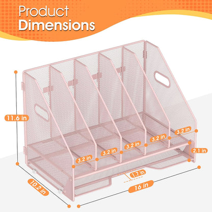 4 Vertical Mesh Desk Organizer with Paper Letter Tray, Black