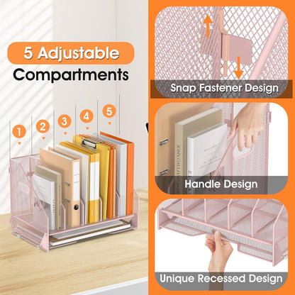 4 Vertical Mesh Desk Organizer with Paper Letter Tray, Black