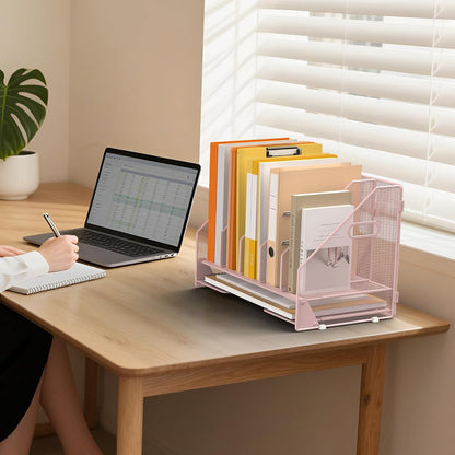 4 Vertical Mesh Desk Organizer with Paper Letter Tray, Black