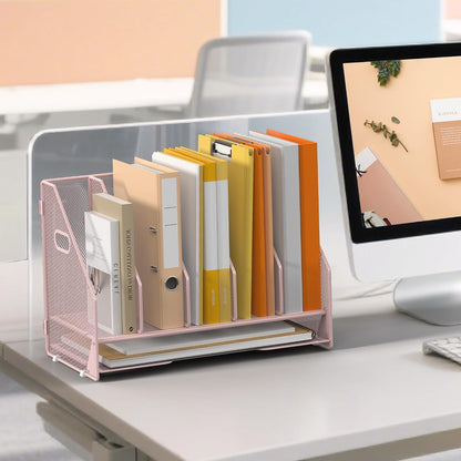 4 Vertical Mesh Desk Organizer with Paper Letter Tray, Black