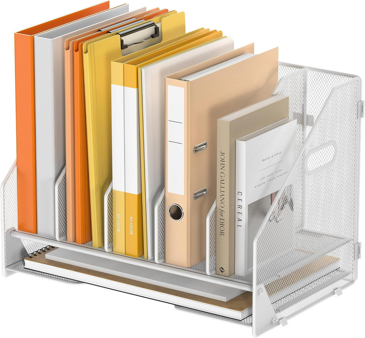 4 Vertical Mesh Desk Organizer with Paper Letter Tray, Black