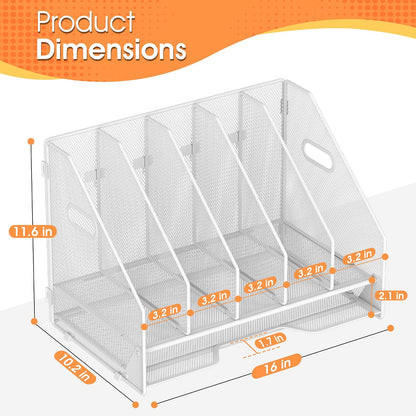 4 Vertical Mesh Desk Organizer with Paper Letter Tray, Black