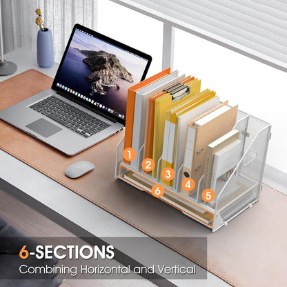 4 Vertical Mesh Desk Organizer with Paper Letter Tray, Black