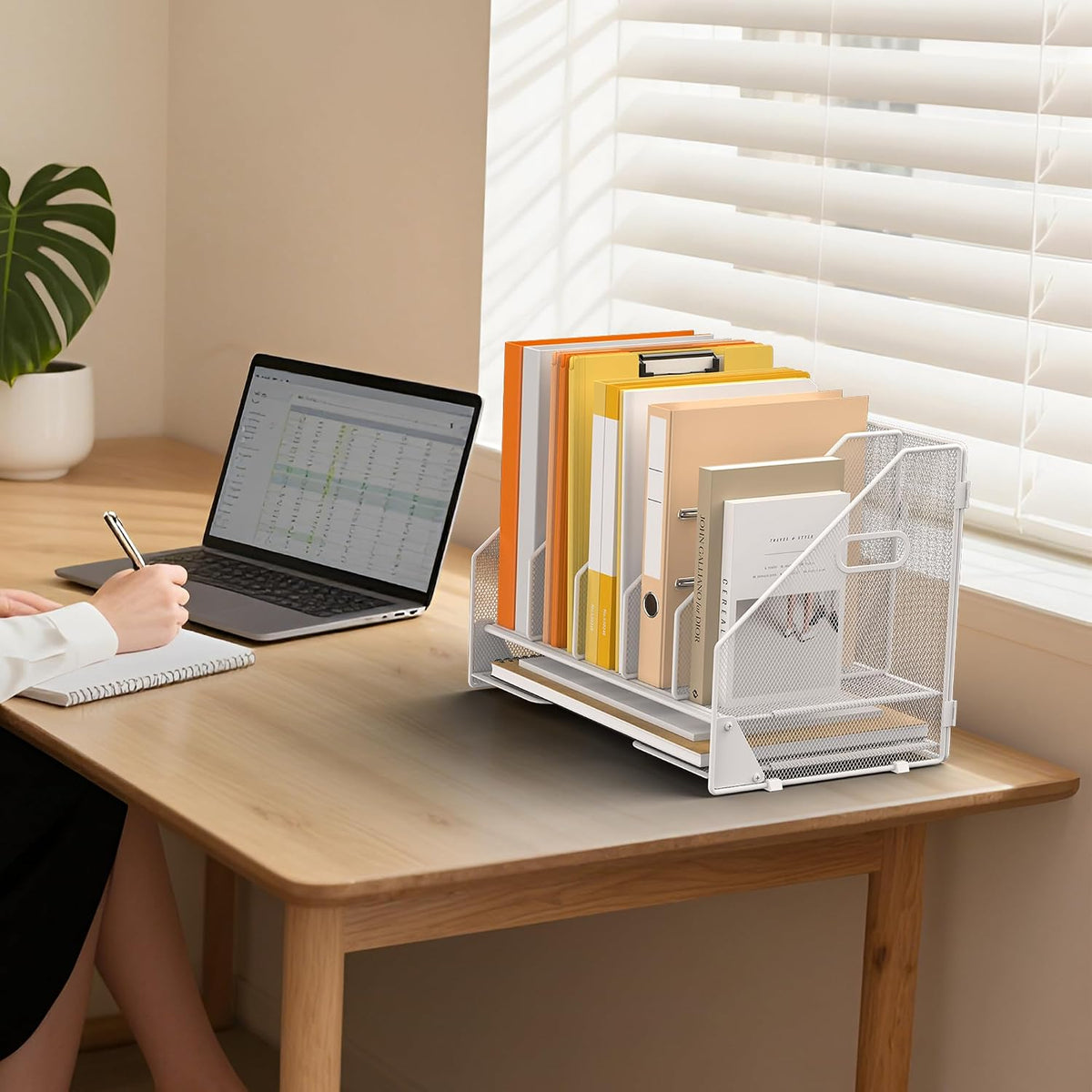 4 Vertical Mesh Desk Organizer with Paper Letter Tray, Black