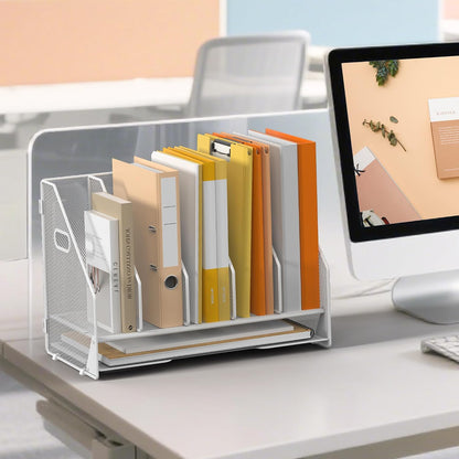 4 Vertical Mesh Desk Organizer with Paper Letter Tray, Black