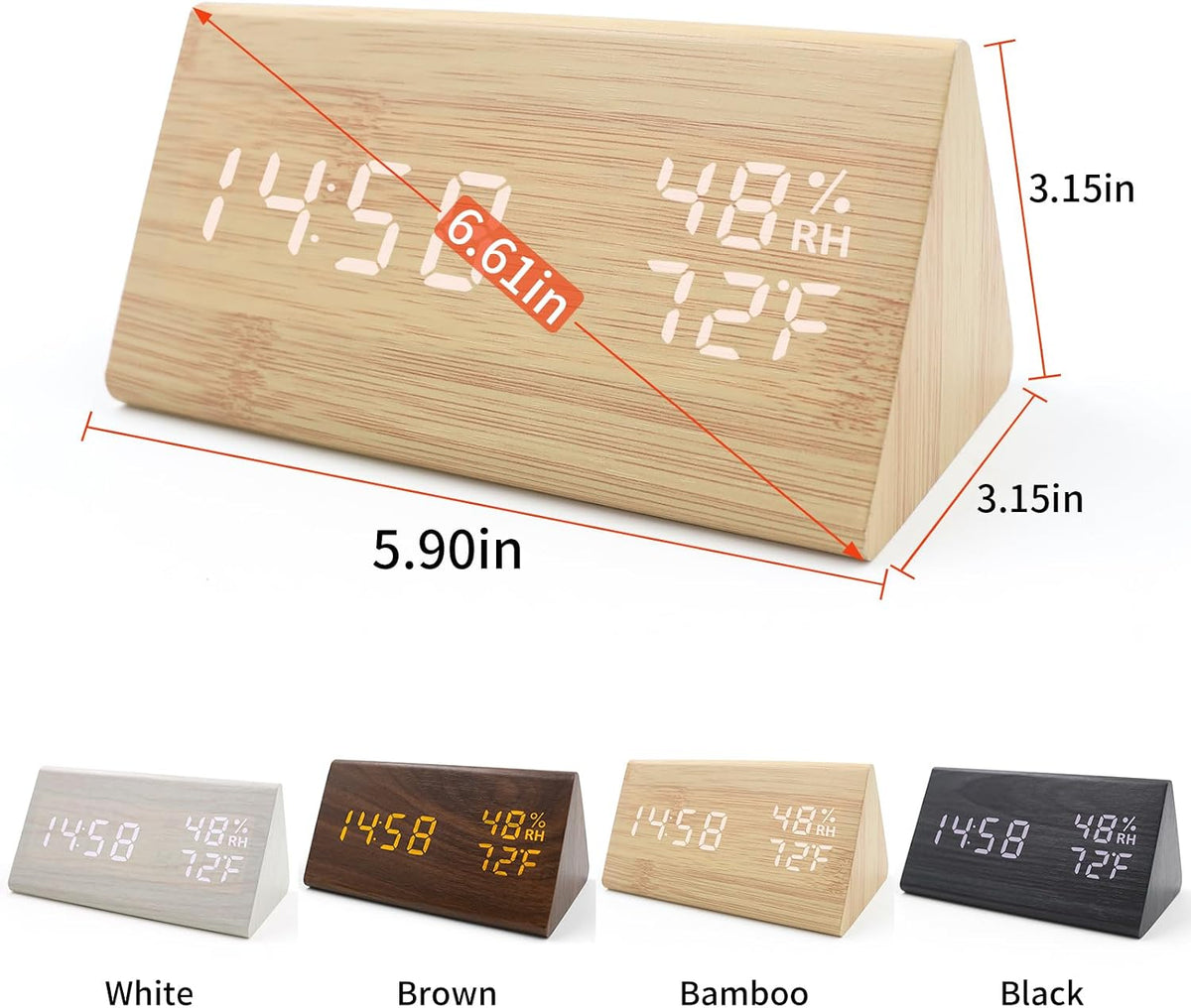 Wooden Digital Alarm Clocks for Bedrooms - Electric Desk Clock with Large Numbers, DC Port, Loud Alarm for Heavy Sleepers, Adjustable Volume, Dimmer, Wood Décor, Adapter Powered