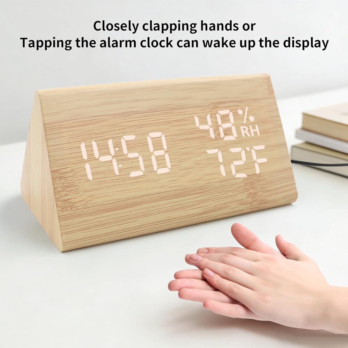 Wooden Digital Alarm Clocks for Bedrooms - Electric Desk Clock with Large Numbers, DC Port, Loud Alarm for Heavy Sleepers, Adjustable Volume, Dimmer, Wood Décor, Adapter Powered