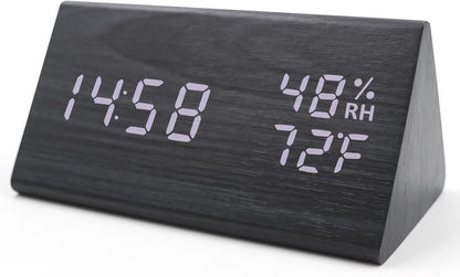 Wooden Digital Alarm Clocks for Bedrooms - Electric Desk Clock with Large Numbers, DC Port, Loud Alarm for Heavy Sleepers, Adjustable Volume, Dimmer, Wood Décor, Adapter Powered