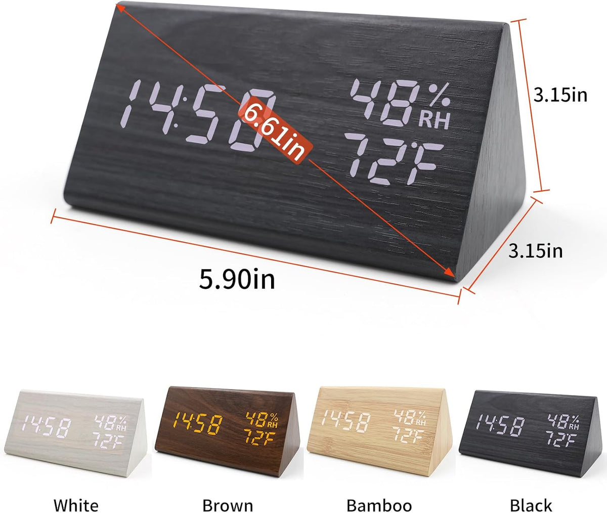 Wooden Digital Alarm Clocks for Bedrooms - Electric Desk Clock with Large Numbers, DC Port, Loud Alarm for Heavy Sleepers, Adjustable Volume, Dimmer, Wood Décor, Adapter Powered