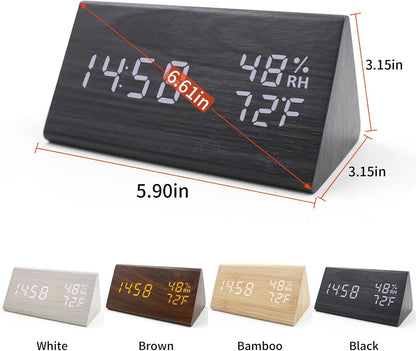 Wooden Digital Alarm Clocks for Bedrooms - Electric Desk Clock with Large Numbers, DC Port, Loud Alarm for Heavy Sleepers, Adjustable Volume, Dimmer, Wood Décor, Adapter Powered