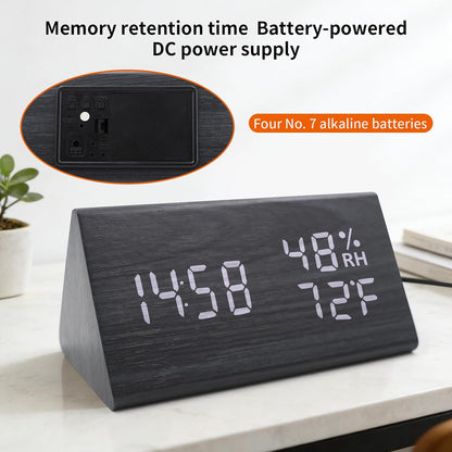 Wooden Digital Alarm Clocks for Bedrooms - Electric Desk Clock with Large Numbers, DC Port, Loud Alarm for Heavy Sleepers, Adjustable Volume, Dimmer, Wood Décor, Adapter Powered