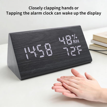Wooden Digital Alarm Clocks for Bedrooms - Electric Desk Clock with Large Numbers, DC Port, Loud Alarm for Heavy Sleepers, Adjustable Volume, Dimmer, Wood Décor, Adapter Powered