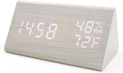 Wooden Digital Alarm Clocks for Bedrooms - Electric Desk Clock with Large Numbers, DC Port, Loud Alarm for Heavy Sleepers, Adjustable Volume, Dimmer, Wood Décor, Adapter Powered