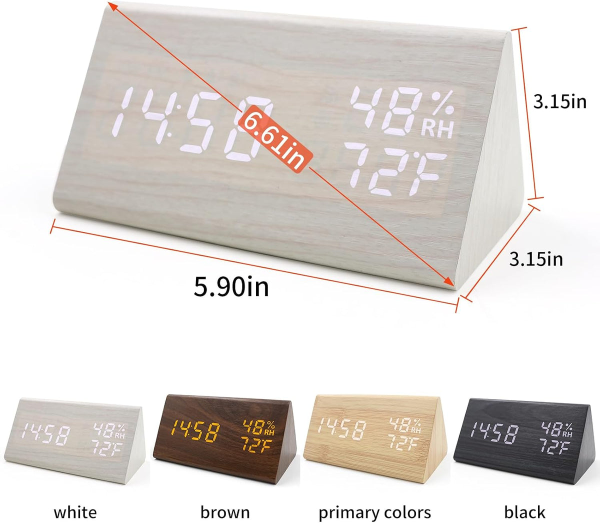 Wooden Digital Alarm Clocks for Bedrooms - Electric Desk Clock with Large Numbers, DC Port, Loud Alarm for Heavy Sleepers, Adjustable Volume, Dimmer, Wood Décor, Adapter Powered