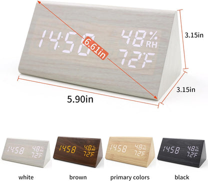 Wooden Digital Alarm Clocks for Bedrooms - Electric Desk Clock with Large Numbers, DC Port, Loud Alarm for Heavy Sleepers, Adjustable Volume, Dimmer, Wood Décor, Adapter Powered