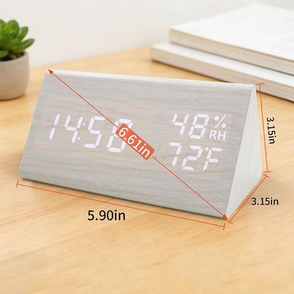Wooden Digital Alarm Clocks for Bedrooms - Electric Desk Clock with Large Numbers, DC Port, Loud Alarm for Heavy Sleepers, Adjustable Volume, Dimmer, Wood Décor, Adapter Powered