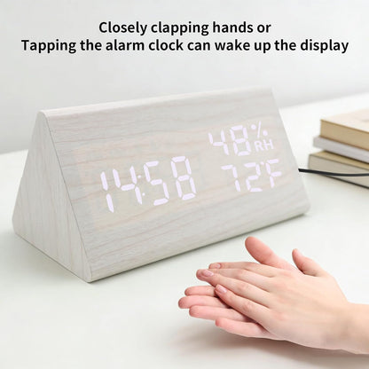 Wooden Digital Alarm Clocks for Bedrooms - Electric Desk Clock with Large Numbers, DC Port, Loud Alarm for Heavy Sleepers, Adjustable Volume, Dimmer, Wood Décor, Adapter Powered