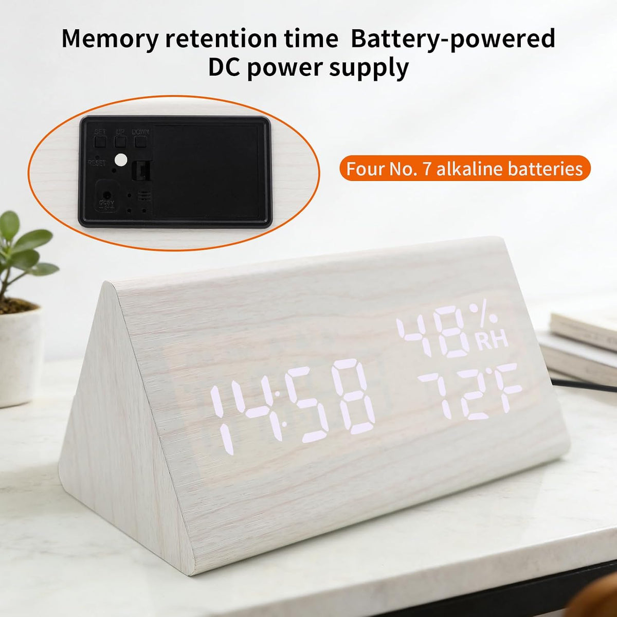 Wooden Digital Alarm Clocks for Bedrooms - Electric Desk Clock with Large Numbers, DC Port, Loud Alarm for Heavy Sleepers, Adjustable Volume, Dimmer, Wood Décor, Adapter Powered