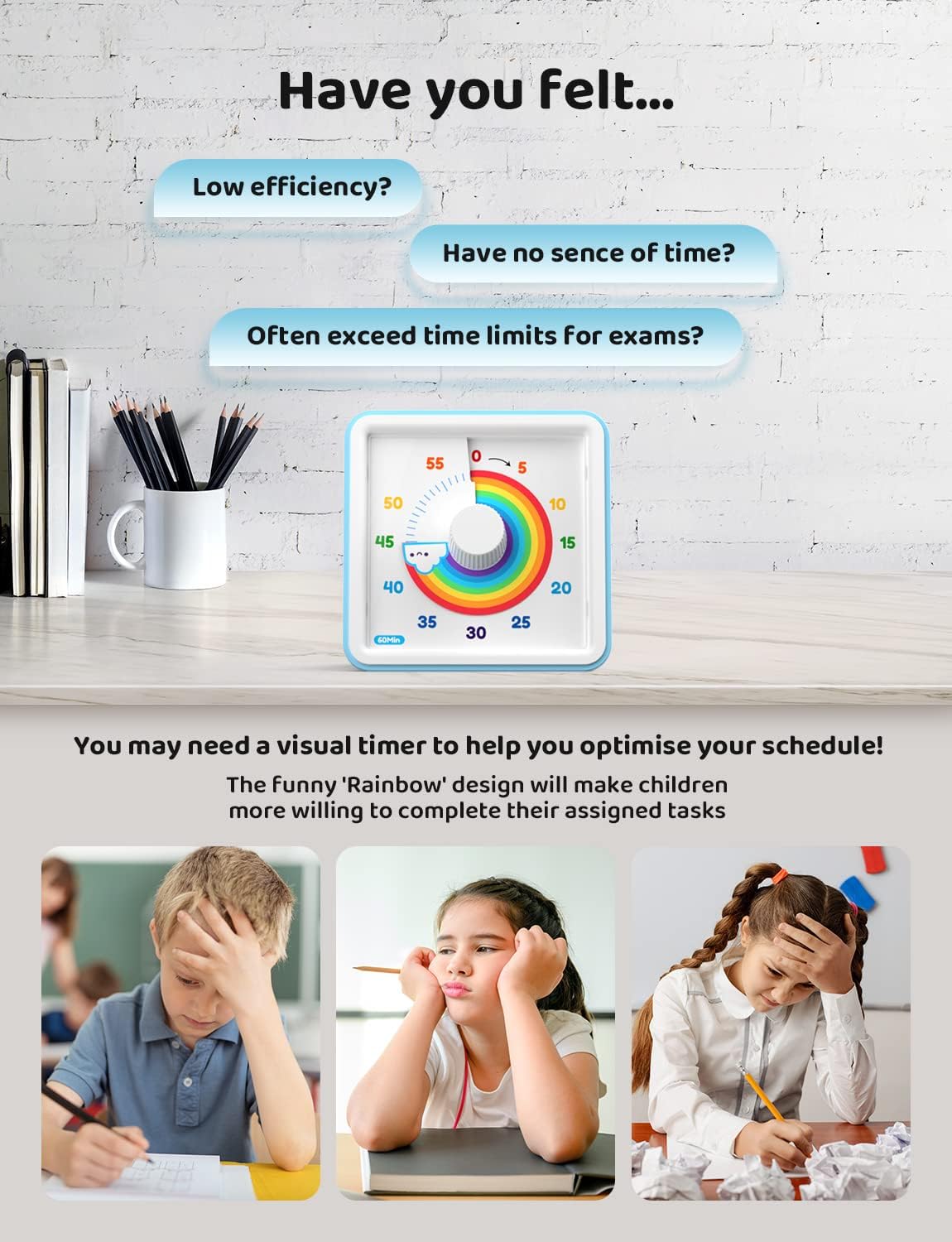 LIORQUE Visual Timer for Kids, 60 Minute Rainbow Countdown Timer, Blue