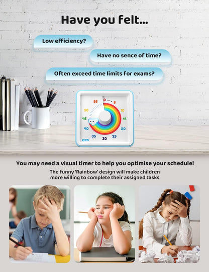 LIORQUE Visual Timer for Kids, 60 Minute Rainbow Countdown Timer, Blue
