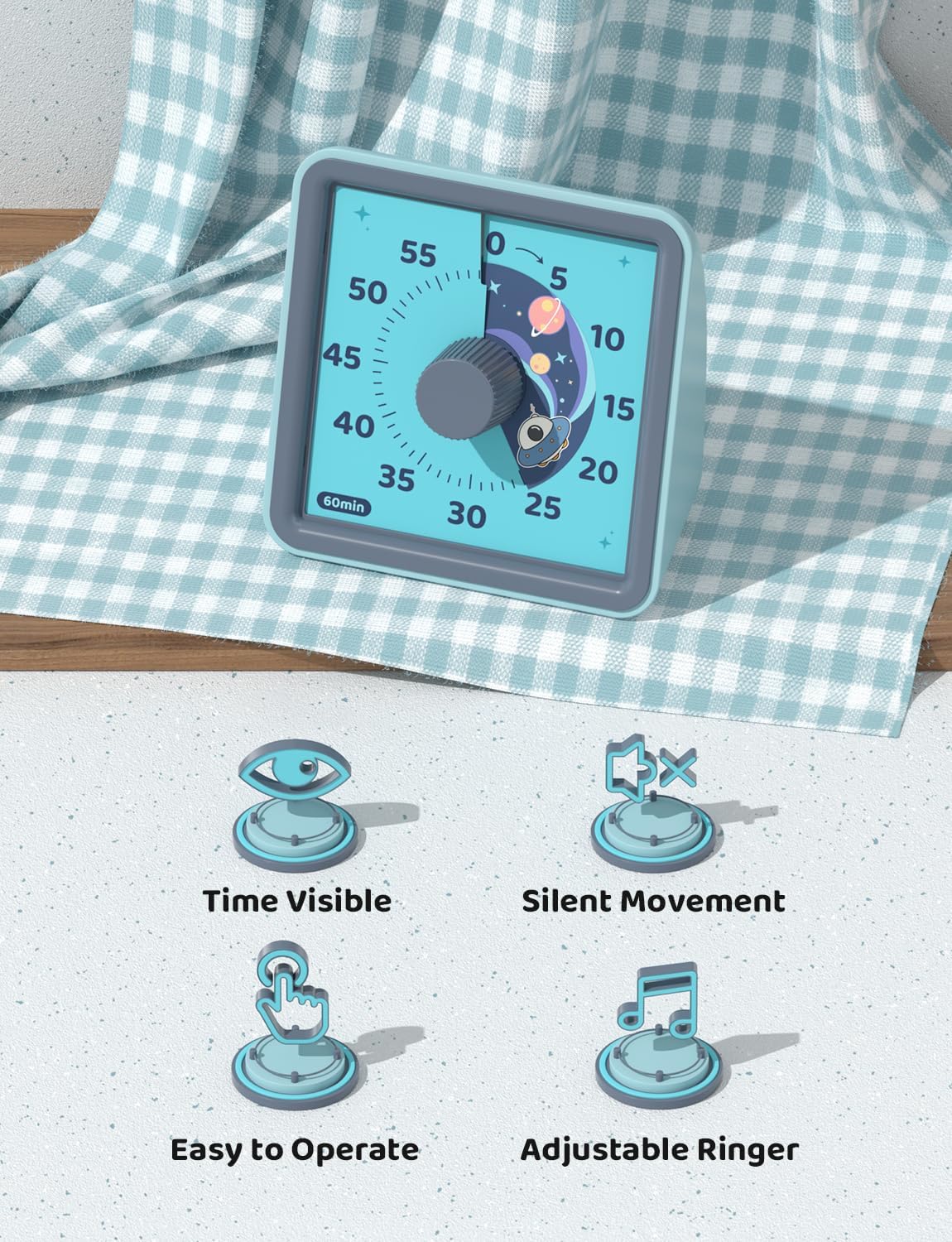 LIORQUE Visual Timer for Kids, 60 Minute Rainbow Countdown Timer, Blue