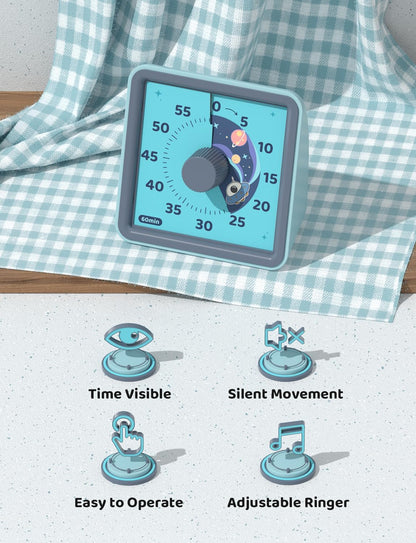 LIORQUE Visual Timer for Kids, 60 Minute Rainbow Countdown Timer, Blue
