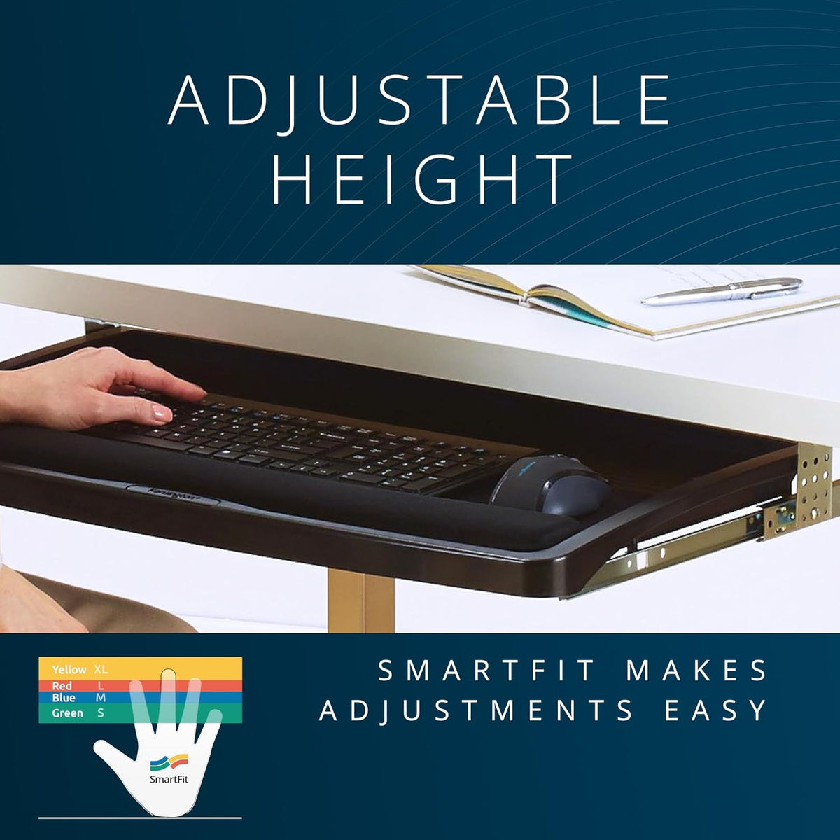 Keyboard Tray Under Desk, SmartFit Ergonomic Slide-Out Keyboard Drawer with Cable Management, Extra-Wide Height Adjustable Keyboard Holder, 24.5" x 11.75", Black K60004US
