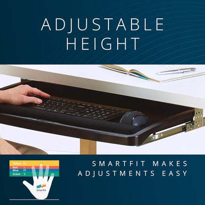 Keyboard Tray Under Desk, SmartFit Ergonomic Slide-Out Keyboard Drawer with Cable Management, Extra-Wide Height Adjustable Keyboard Holder, 24.5" x 11.75", Black K60004US