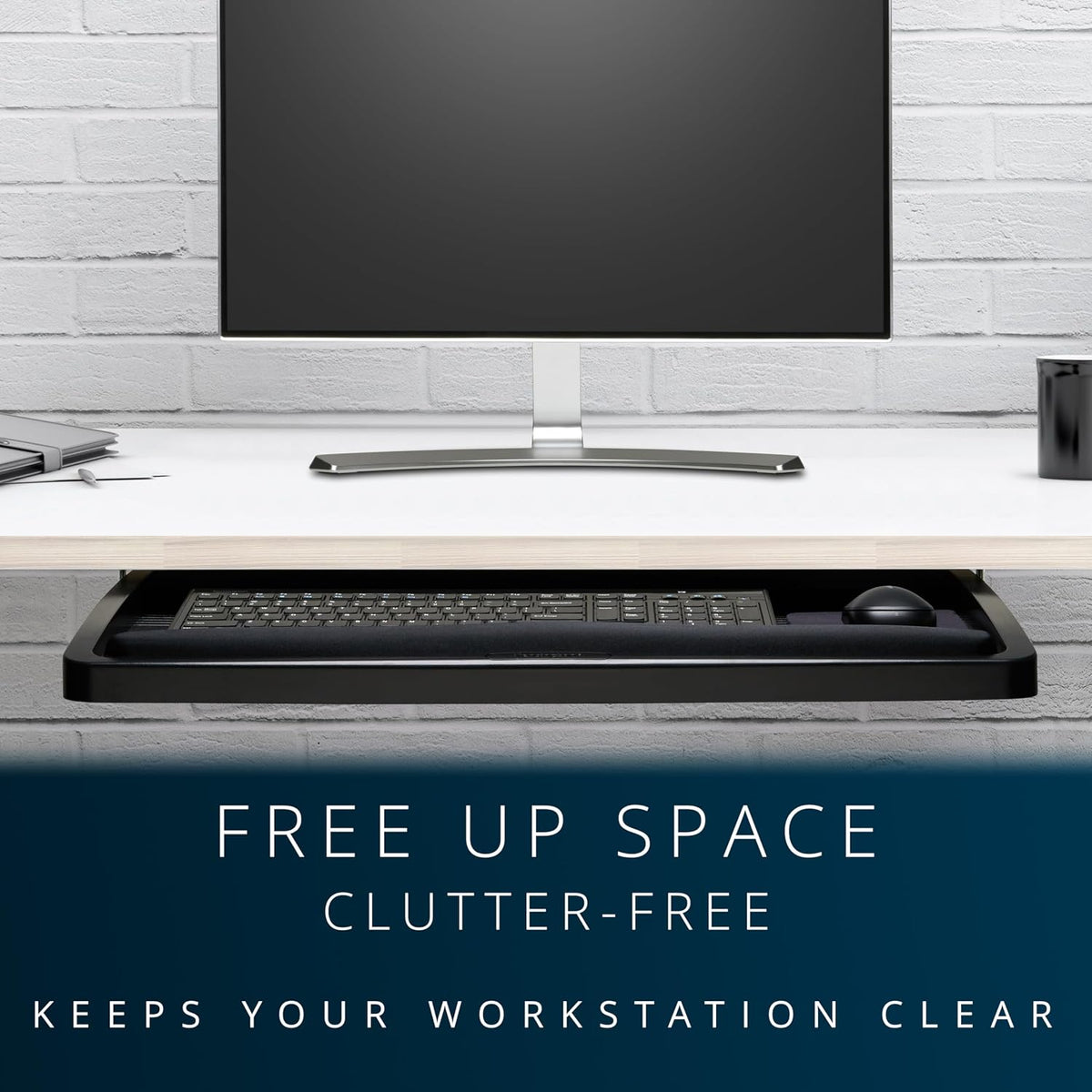Keyboard Tray Under Desk, SmartFit Ergonomic Slide-Out Keyboard Drawer with Cable Management, Extra-Wide Height Adjustable Keyboard Holder, 24.5" x 11.75", Black K60004US