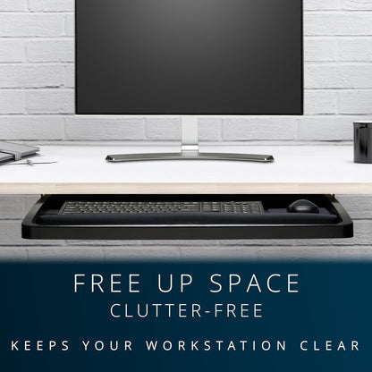 Keyboard Tray Under Desk, SmartFit Ergonomic Slide-Out Keyboard Drawer with Cable Management, Extra-Wide Height Adjustable Keyboard Holder, 24.5" x 11.75", Black K60004US