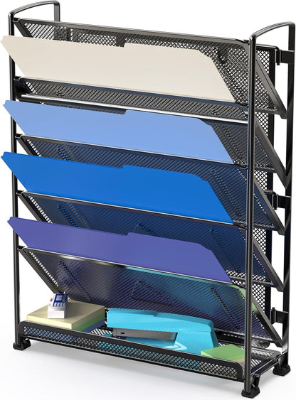 6-Tier Wall Mount Document Letter Tray Organizer, Black
