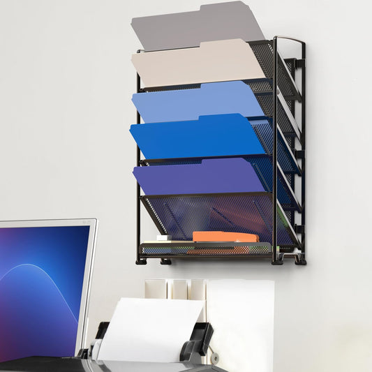 6-Tier Wall Mount Document Letter Tray Organizer, Black