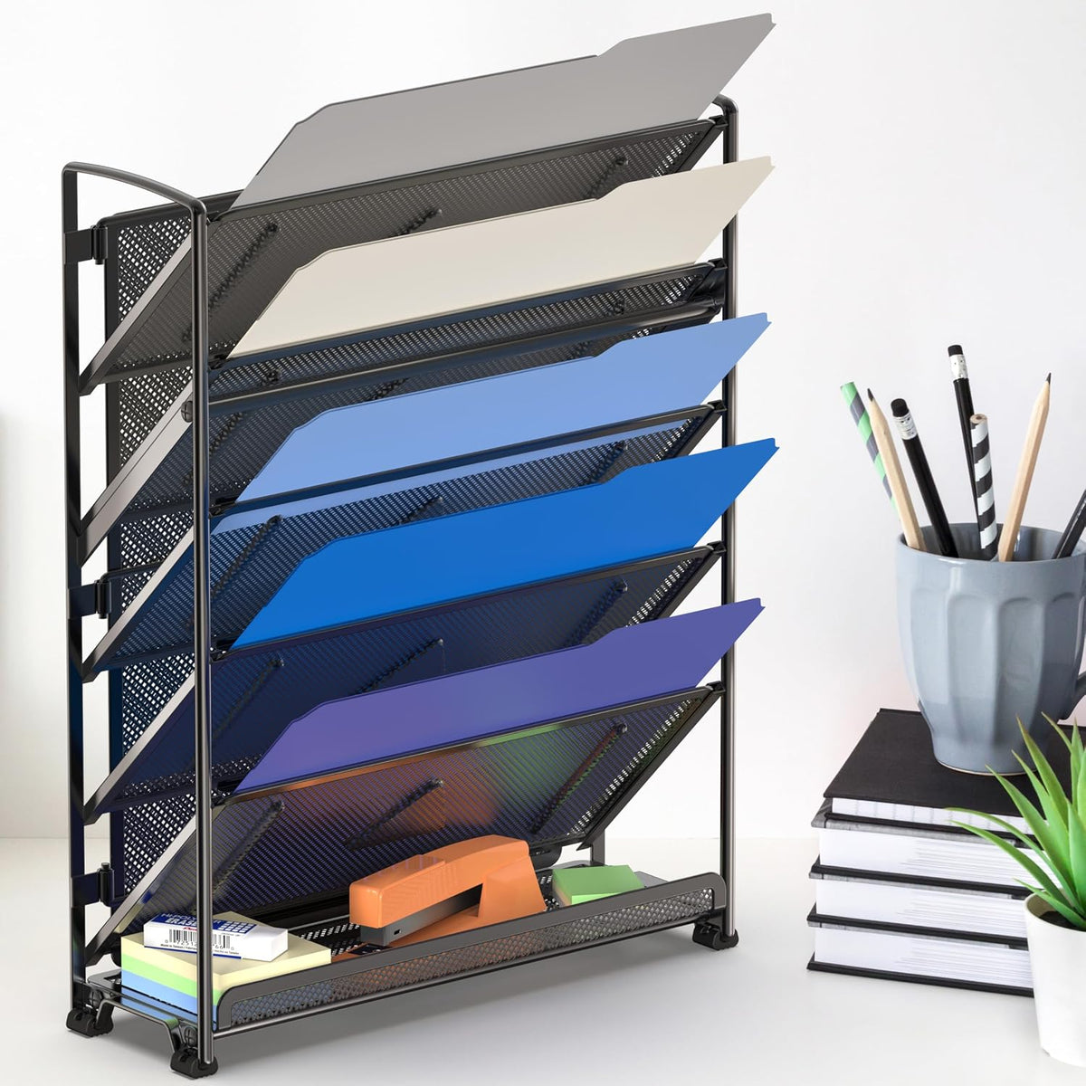 6-Tier Wall Mount Document Letter Tray Organizer, Black