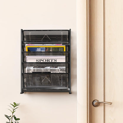 6-Tier Wall Mount Document Letter Tray Organizer, Black