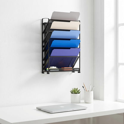 6-Tier Wall Mount Document Letter Tray Organizer, Black