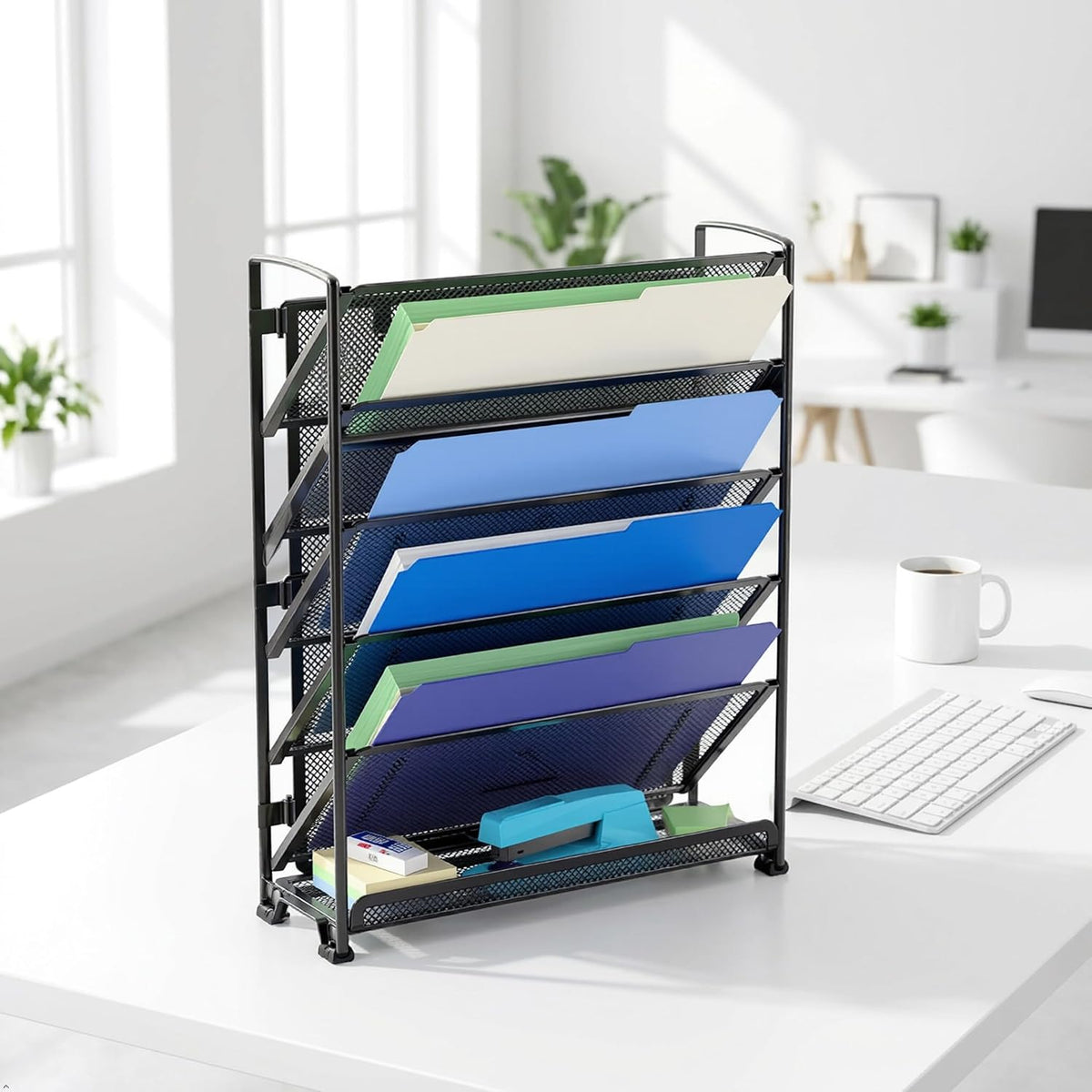 6-Tier Wall Mount Document Letter Tray Organizer, Black