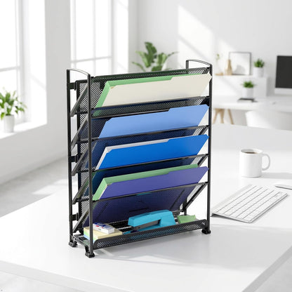 6-Tier Wall Mount Document Letter Tray Organizer, Black