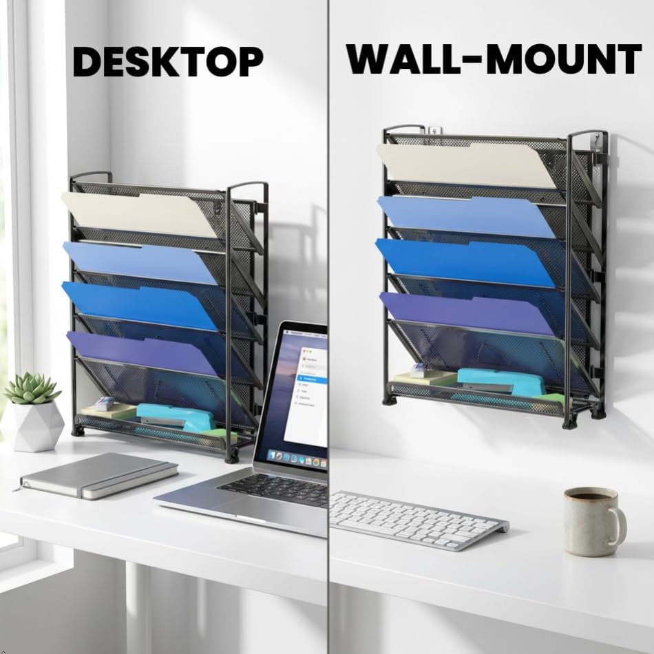 6-Tier Wall Mount Document Letter Tray Organizer, Black