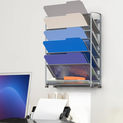 6-Tier Wall Mount Document Letter Tray Organizer, Black